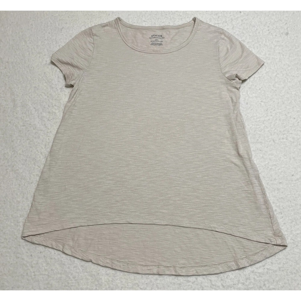 Chicos Ultimate Tee Women's Size 1 Ivory Short Sleeve Subtle Glitter T Shirt Top